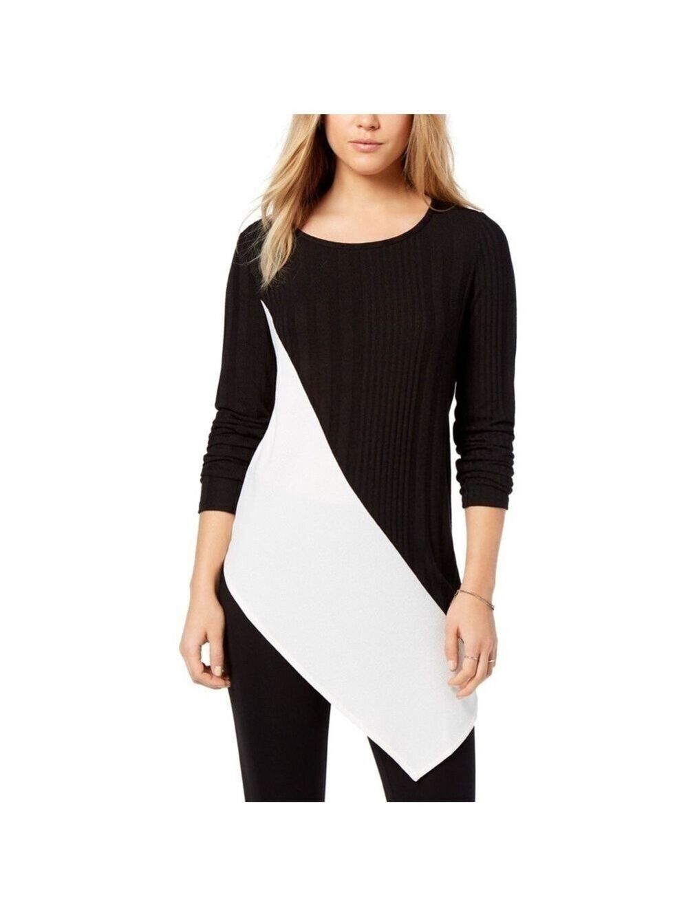 Bar III Black White Asymmetrical Top Medium